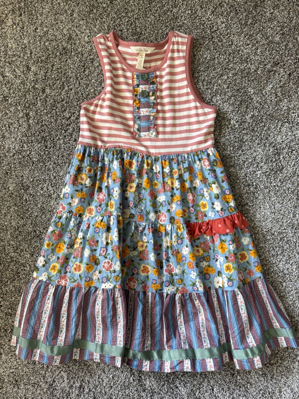 Matilda Jane Pink Striped & Blue Floral Tiered Dress